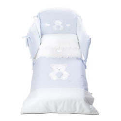 Бебешки спален комплект с обиколник Peluche 70х130 см. бяло и синьо